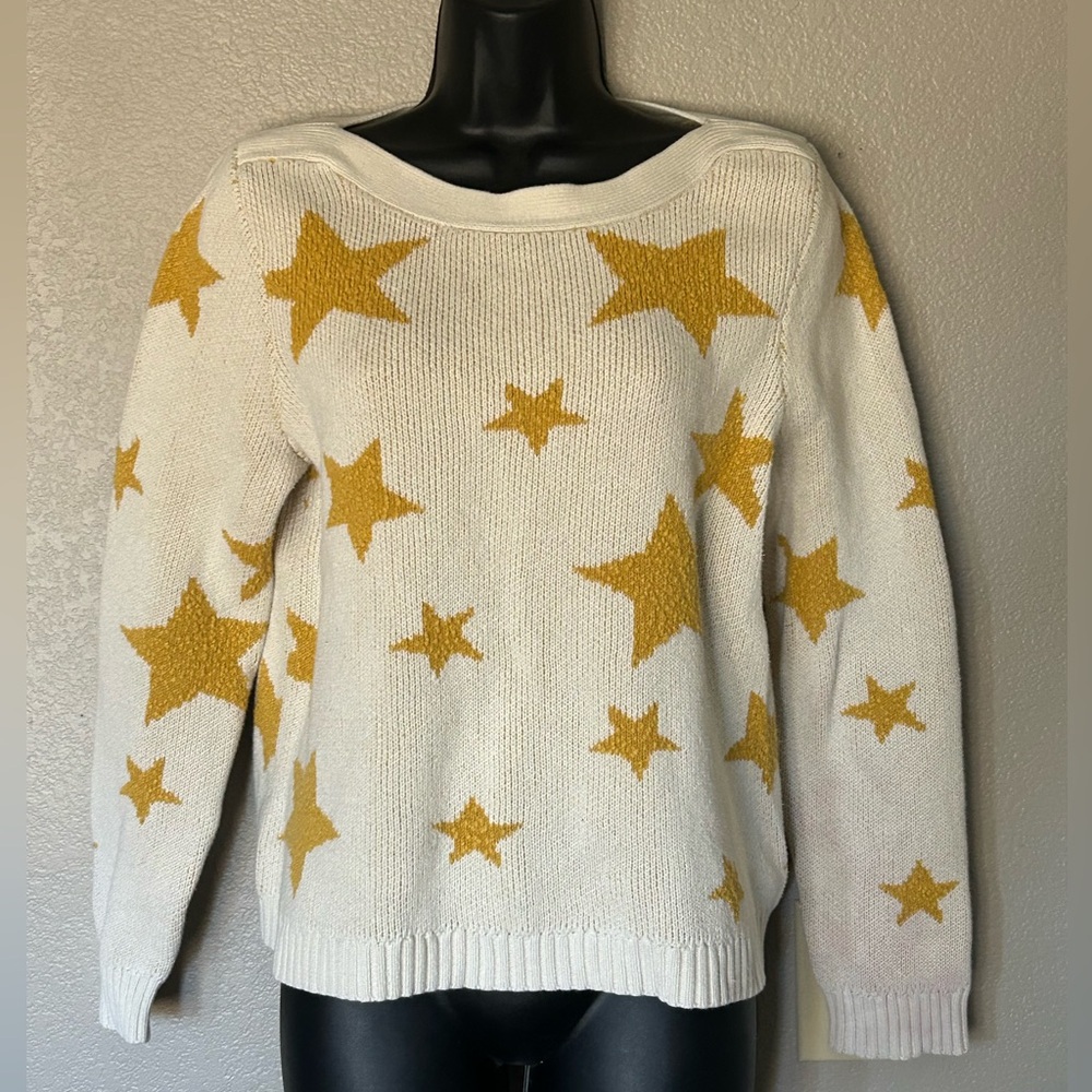 Marled Cotton Golden Yellow Star Bold Sweater BOHO Western Cowgirl Sunshine Sz L